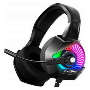 Наушники компьютерные Onikuma K6 USB/3,5(папа)+переходник 3,5(мама)-2х3,5 (папа)/LED RGB подсветка черные - фото