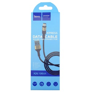 Кабель microUSB Hoco X26 2.4A тканевой черно-золотой 1м (30) - фото