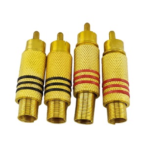 Разьемы RCA 4шт упаковка, (тюльпан, папа), латунь (красный-2шт черные-2шт) - фото