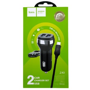 АЗУ microUSB Hoco Z40 2.4А 2USB черное 1 м - фото