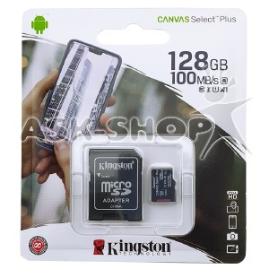 Карта памяти Micro SD 128GB (10) (+adapter) Kingston Canvas Select Plus UHS-I - фото