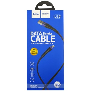Кабель iPhone Lightning Hoco U39 2.4A черно-синий 1,2м - фото