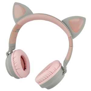 Hands Free большие Bluetooth Hoco W27 Cat ear LED ушки/RGB/BT5.0/TFcard/AUX/mic/300mAh серый - фото