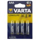 LR03 Батарейки Varta Longlife щелочная Alkaline по 4шт (мизинчиковые)/цена за 1 бат. - фото 1