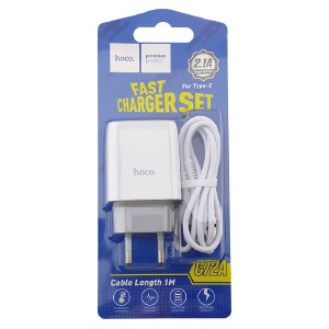 СЗУ Type-C Hoco C72A 2.1A/1USB/блистер белый 1м (30) - фото