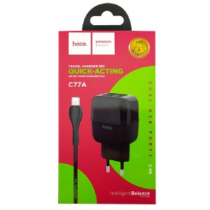 СЗУ iPhone Lightning Hoco C77A 2.4A-2USB черный 1 м (12) - фото