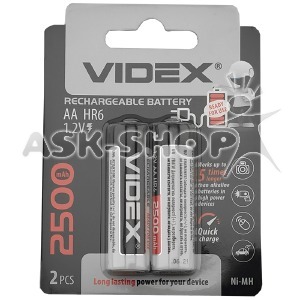 Аккумуляторы Videx AA R6 по 2 шт(пальчиковые) 2500mA/цена за 1 бат. - фото