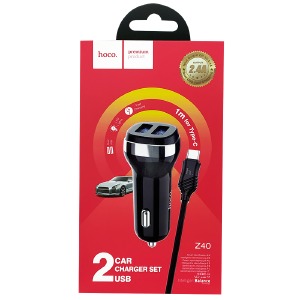АЗУ Type-C Hoco Z40 2.4А/2USB черное 1м (12) - фото