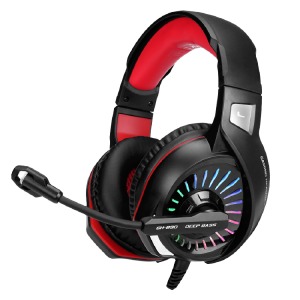 Наушники компьютерные XTRIKE GH-890 3,5(мама)-2х3,5 (папа)/LED RGB подсветка черно-красные - фото
