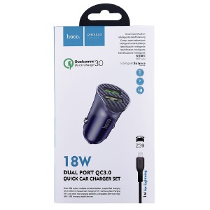 АЗУ iPhone Lightning Hoco Z39 3.4А/18W/2USB/QC3.0 синее - фото