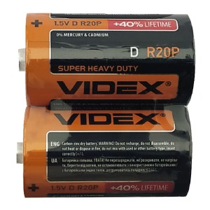 R20 Батарейки Videx солевые по 2шт/цена за 1 бат. - фото