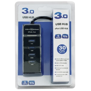 HUB компьютерный USB 3.0 (4 в 1) Super speed 5Gbps черный 0,3 м - фото