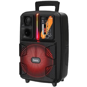 Колонка чемодан Hoco BS37 проводной микрофон/RGB/BTv5.0/TWS/FM/USB/AUX черная 38х24х19 см - фото