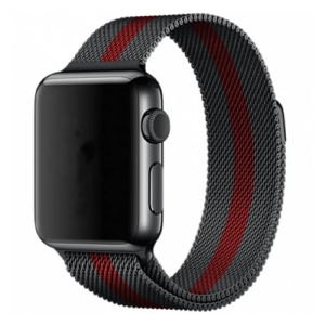 Ремешок для Apple Watch 38/40/41mm Миланская петля черный с красной полосой - фото