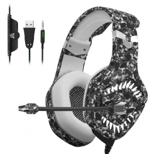 Наушники компьютерные игровые Onikuma K1B pro с гарнитурой серый камуфляж - фото