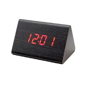 Часы настольные с будильником VST-864-1 в виде черного дерев.бруска с красной подсветкой - фото