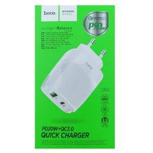 Блочек USB Hoco C85A 3A 20W + PD QC3.0 белый (10) - фото