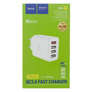 Блочек USB Hoco C102A 3.4A 4USB/28,5W/QC3.0 белое - фото