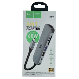 HUB Type-C Hoco HB28 (HDTV+USB3.0+USB2.0+SD+TF+PD) Metal Gray - фото