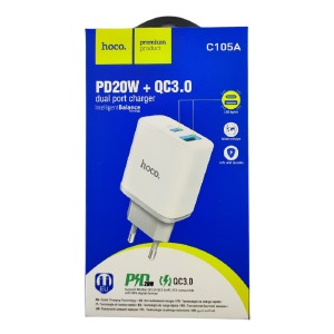 Блочек USB Hoco C105A 1USB/PD20W/QC3.0 белое - фото