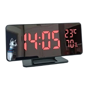 Часы настольные VST-888-1 будильник/дата/температура/от сети и батареек c зеркальным дисплеем 7,5` с красной подсветкой - фото