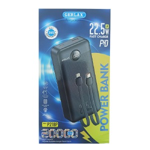 Power bank/Павербанк 20000mA Gerlax P218P 1USB/QC3.0/PD22.5W/LED дисплей/кабель (Type-C/Lightning) чорний - фото