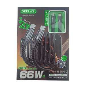 Кабель Type-C to Type-C Gerlax L14PT2 3А/66W/QC3.0 нейлоновий чорний 2м - фото