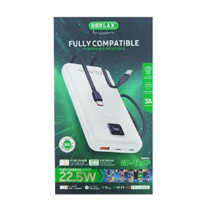 Power bank/Павербанк 10000mA Gerlax GP-124P 1USB/3A/22.5W/QC3.0/LED дисплей/кабель 2в1(Type-C/Lightning) білий - фото