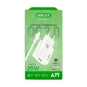 МЗП Type-C Gerlax A7T 3A/1USB/20W/QC3.0 білий 1м - фото