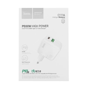 Блочок USB Hoco C111A 3A/1USB/QC3.0/PD30W білий (20) - фото
