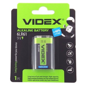 6LR61 Батарейки Videx 9V крона щелочная по 1 шт./цена за 1 бат. - фото